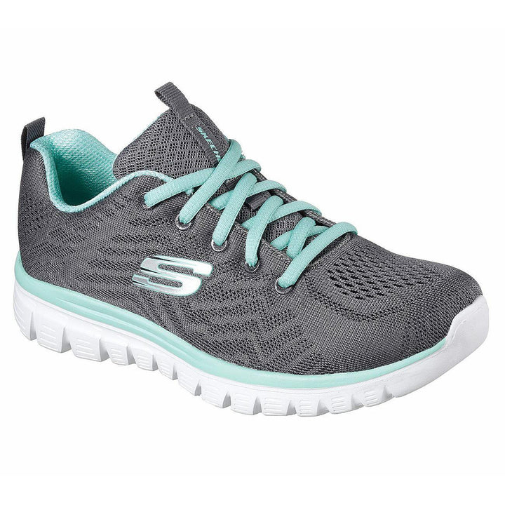 Womens Wide Fit Skechers 12615 Walking Trainers in Charcoal/Green - Image 1