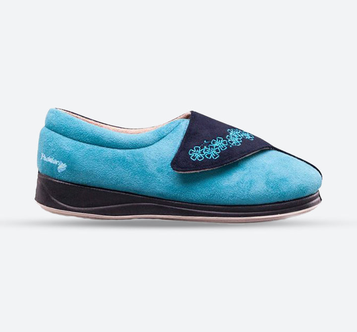 Womens Wide Fit Padders Hug Slippers in Navy/Teal - Image 1