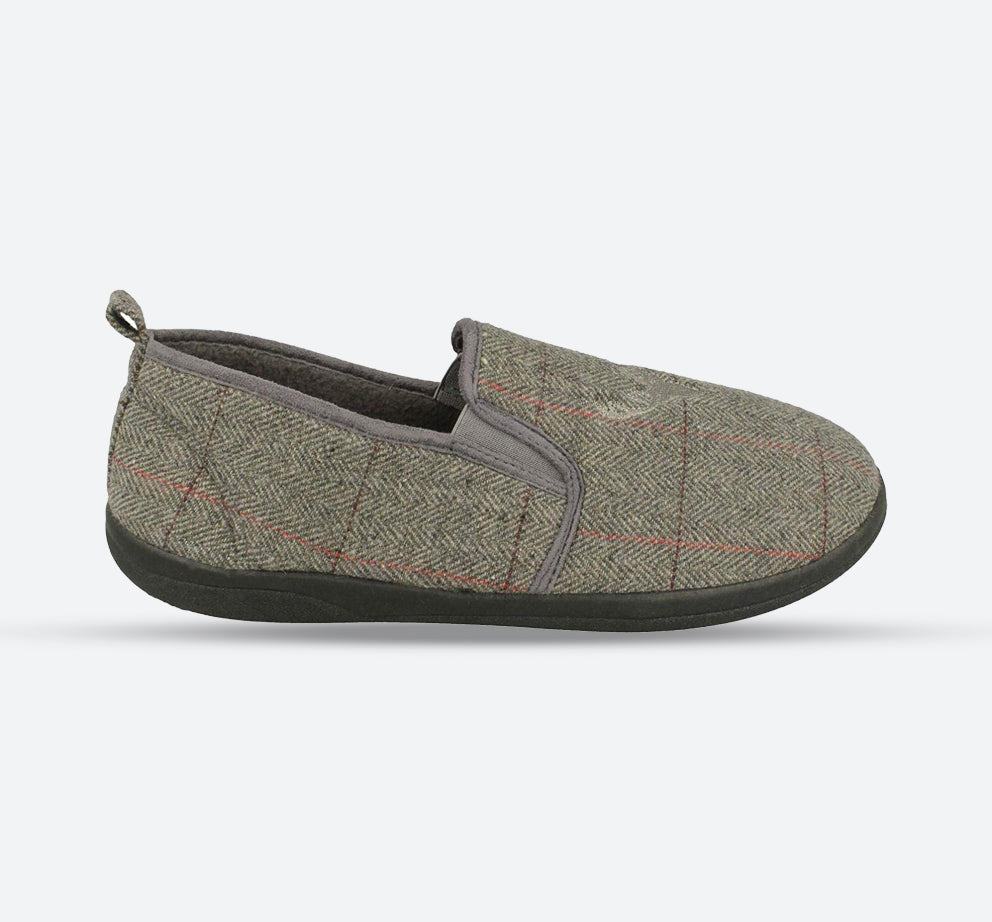 Mens Wide Fit Padders Huntsman Slippers in Grey Combi - Image 1