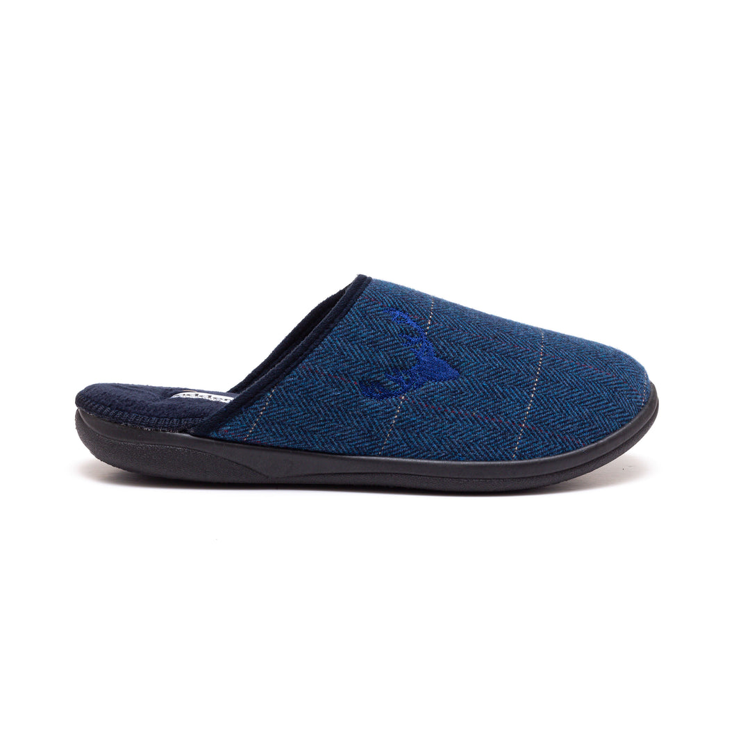 Mens Wide Fit Padders Stag Mule Slippers in Navy - Image 2