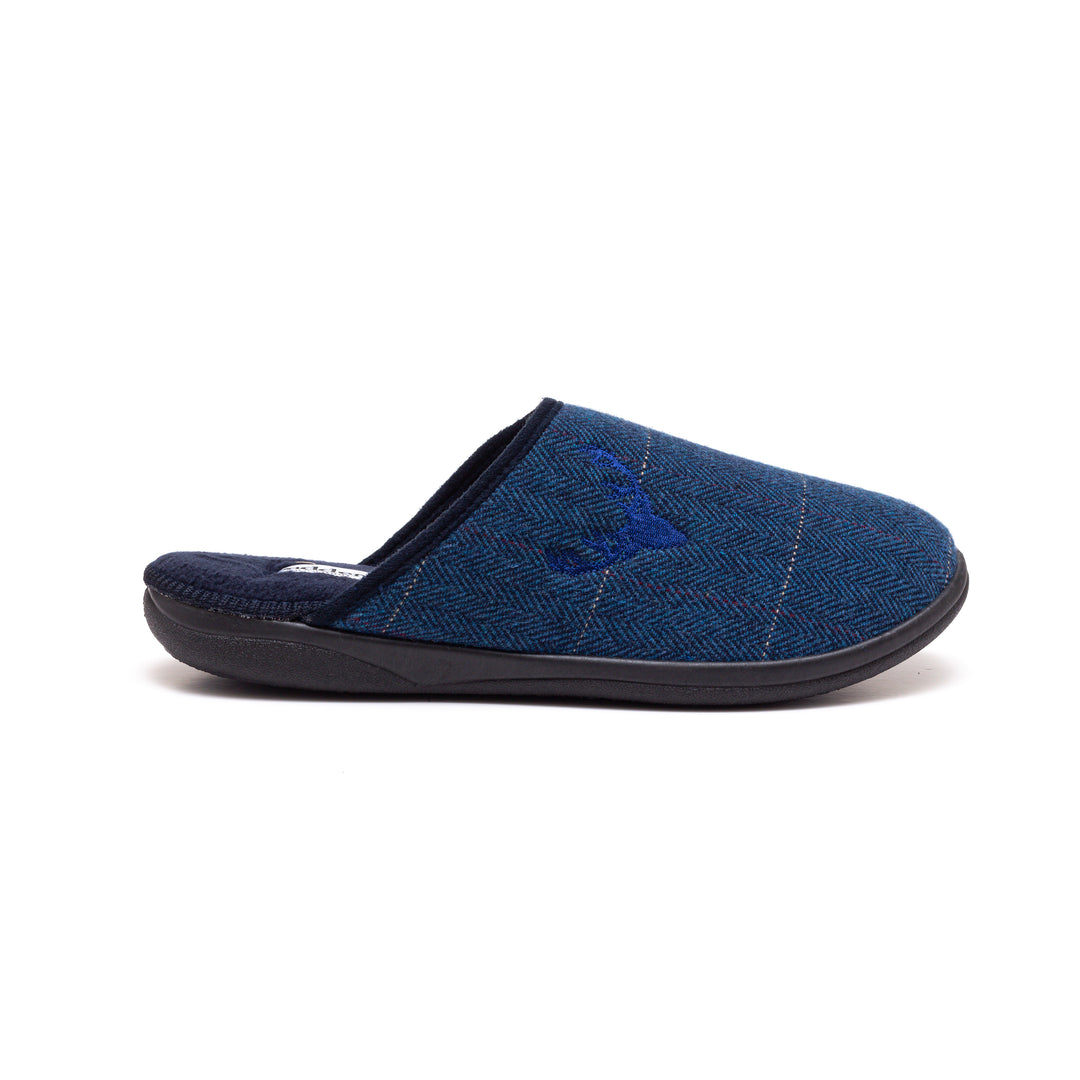 Mens Wide Fit Padders Stag Mule Slippers in Navy Combi - Image 2