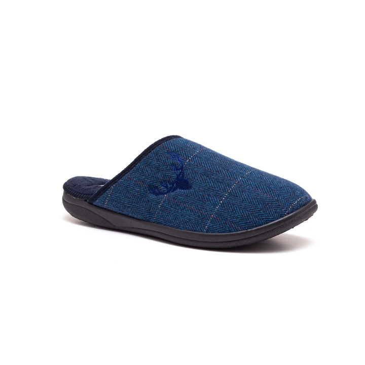 Mens Wide Fit Padders Stag Mule Slippers in Navy Combi - Image 1