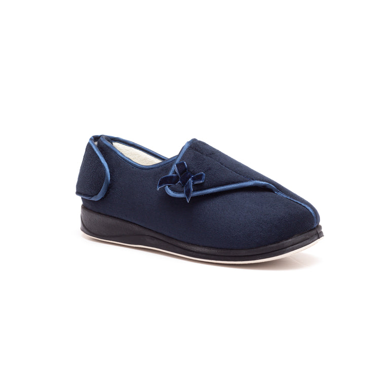 Womens Wide Fit Padders Penny Slippers in Navy - Image 1