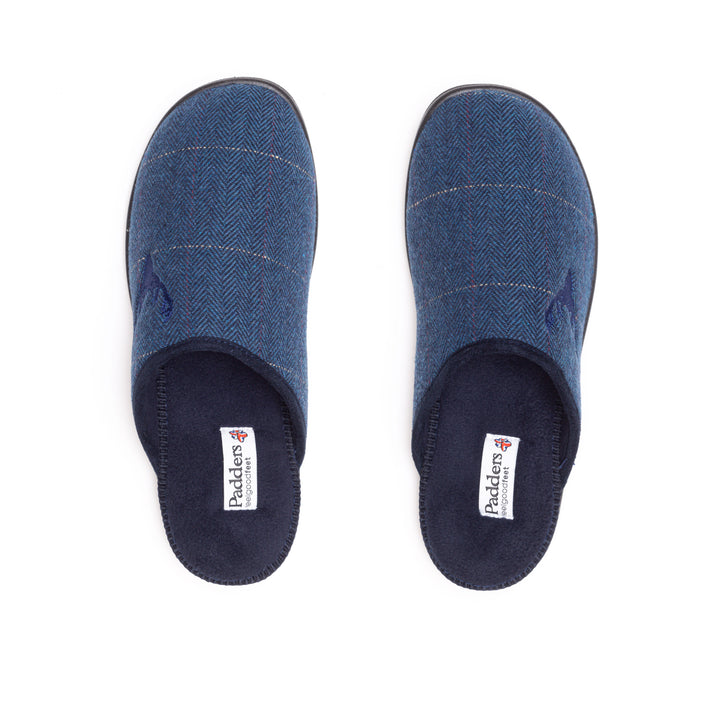 Mens Wide Fit Padders Stag Mule Slippers in Navy Combi - Image 1