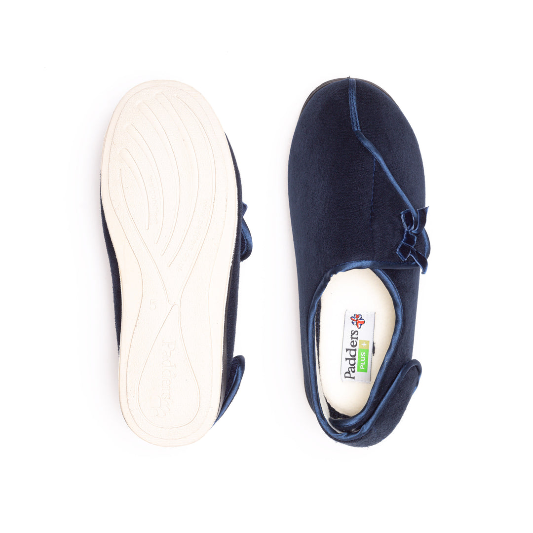 Womens Wide Fit Padders Penny Slippers in Navy - Image 8