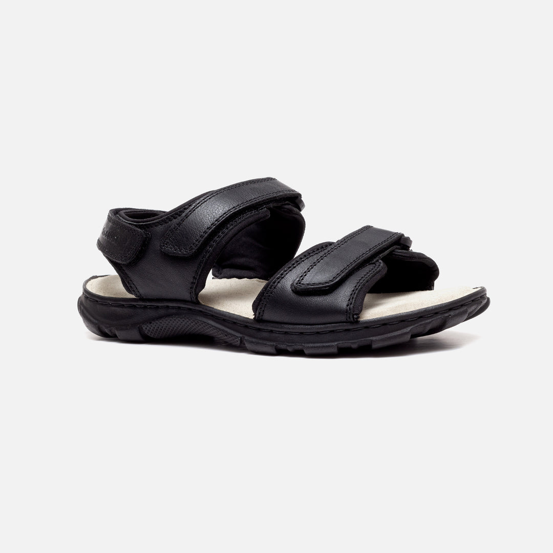 Womens Wide Fit James Leather Sandals by Tredd Well in Black - Image 3