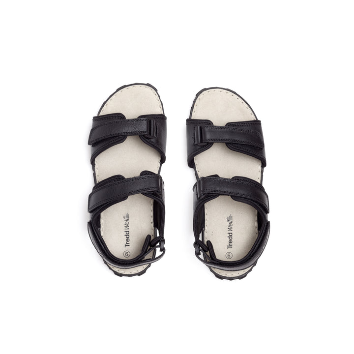 Womens Wide Fit James Leather Sandals by Tredd Well in Black - Image 1