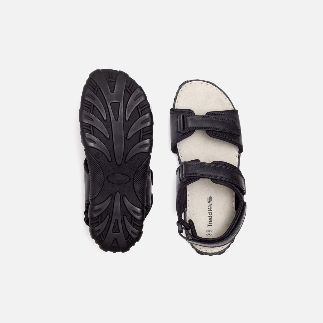 Womens Wide Fit James Leather Sandals by Tredd Well in Black - Image 6