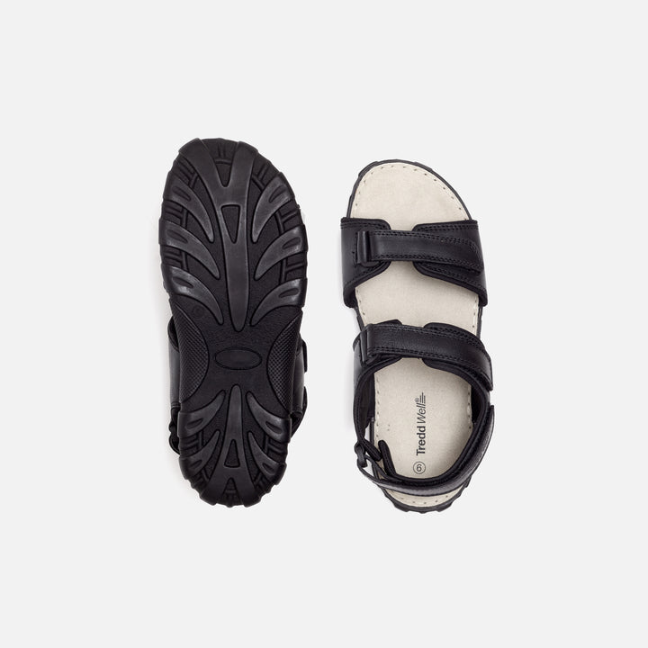 Womens Wide Fit James Leather Sandals by Tredd Well in Black - Image 1