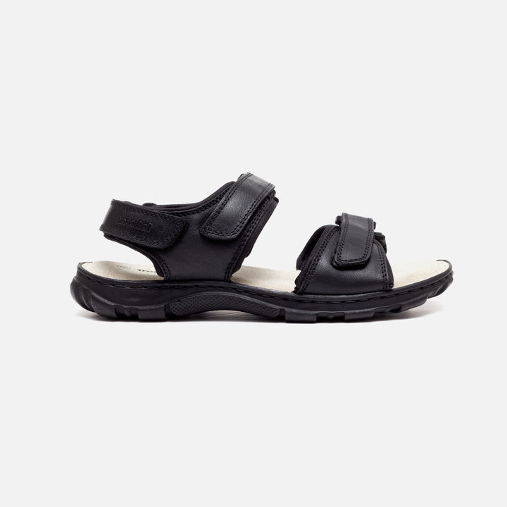 Womens Wide Fit James Leather Sandals by Tredd Well in Black - Image 1