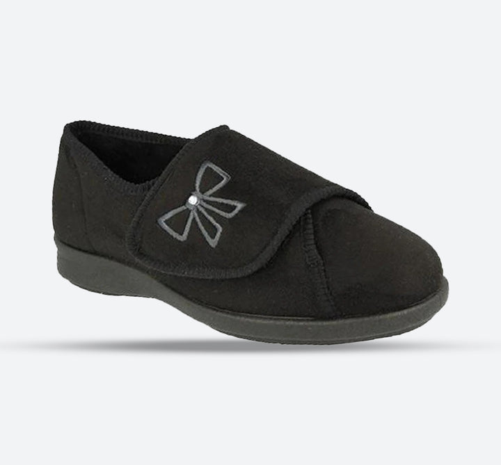 Womens Extra Wide Fit DB Keeston Cosy Slippers in Black - Image 1