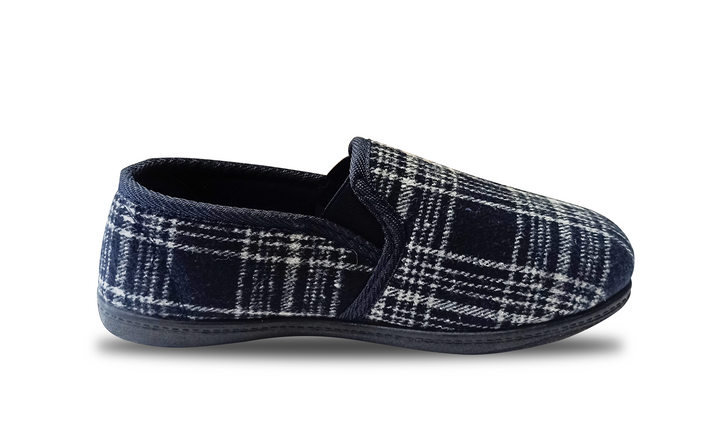 Mens Sleephhh Wide Fit Slip On House Slippers in Navy Check - Image 1