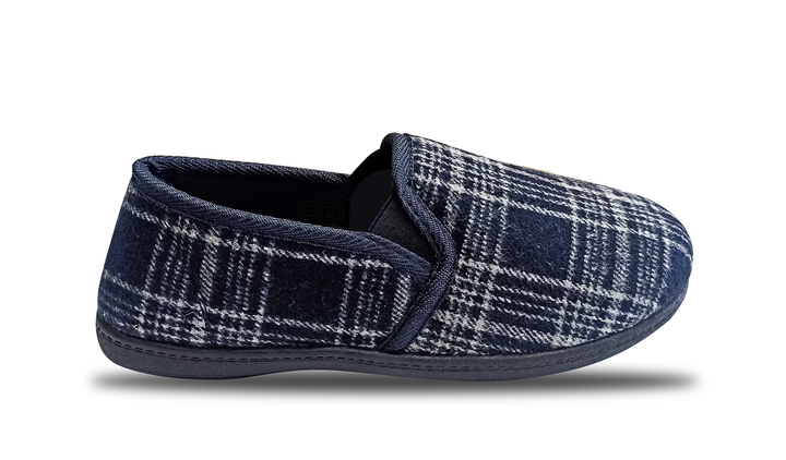 Mens Sleephhh Wide Fit Slip On House Slippers in Navy Check - Image 1