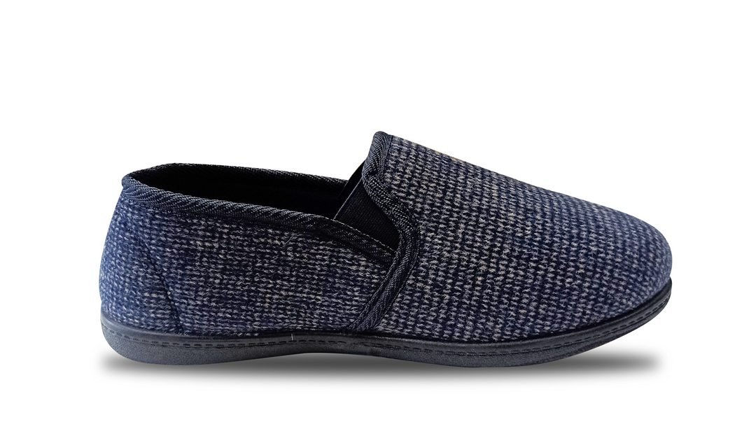 Mens Sleephhh Wide Fit Slip On House Slippers in Navy Check - Image 9