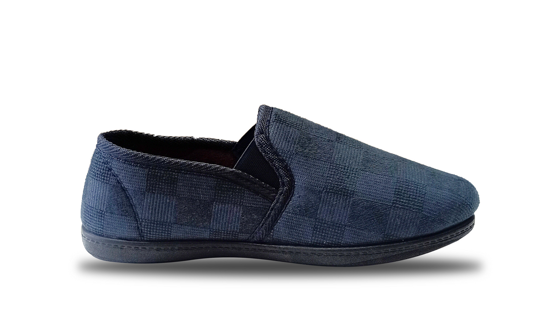 Mens Sleephhh Wide Fit Slip On House Slippers in Navy Check - Image 3
