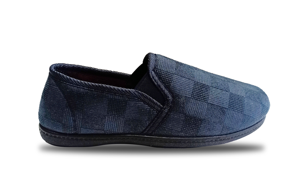 Mens Sleephhh Wide Fit Slip On House Slippers in Navy Check - Image 2
