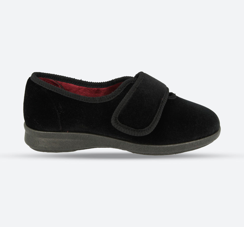 Womens Wide Fit DB Nellie Slippers in Black Stretch - Image 1