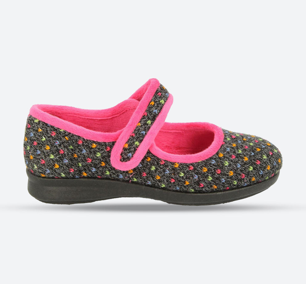 Womens Wide Fit DB Pitsford Slippers in Black / Fuschia - Image 1