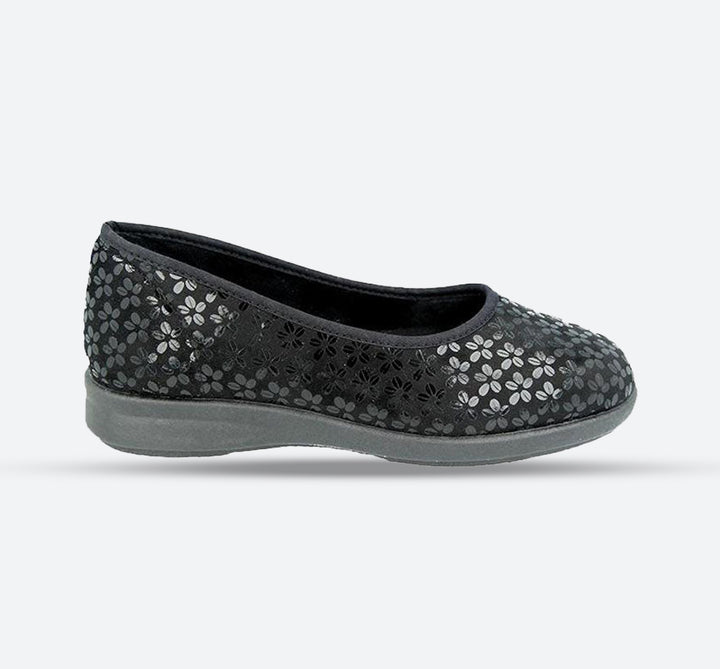 Womens Wide Fit DB Virginia Shoes in Black Stretch - Image 1