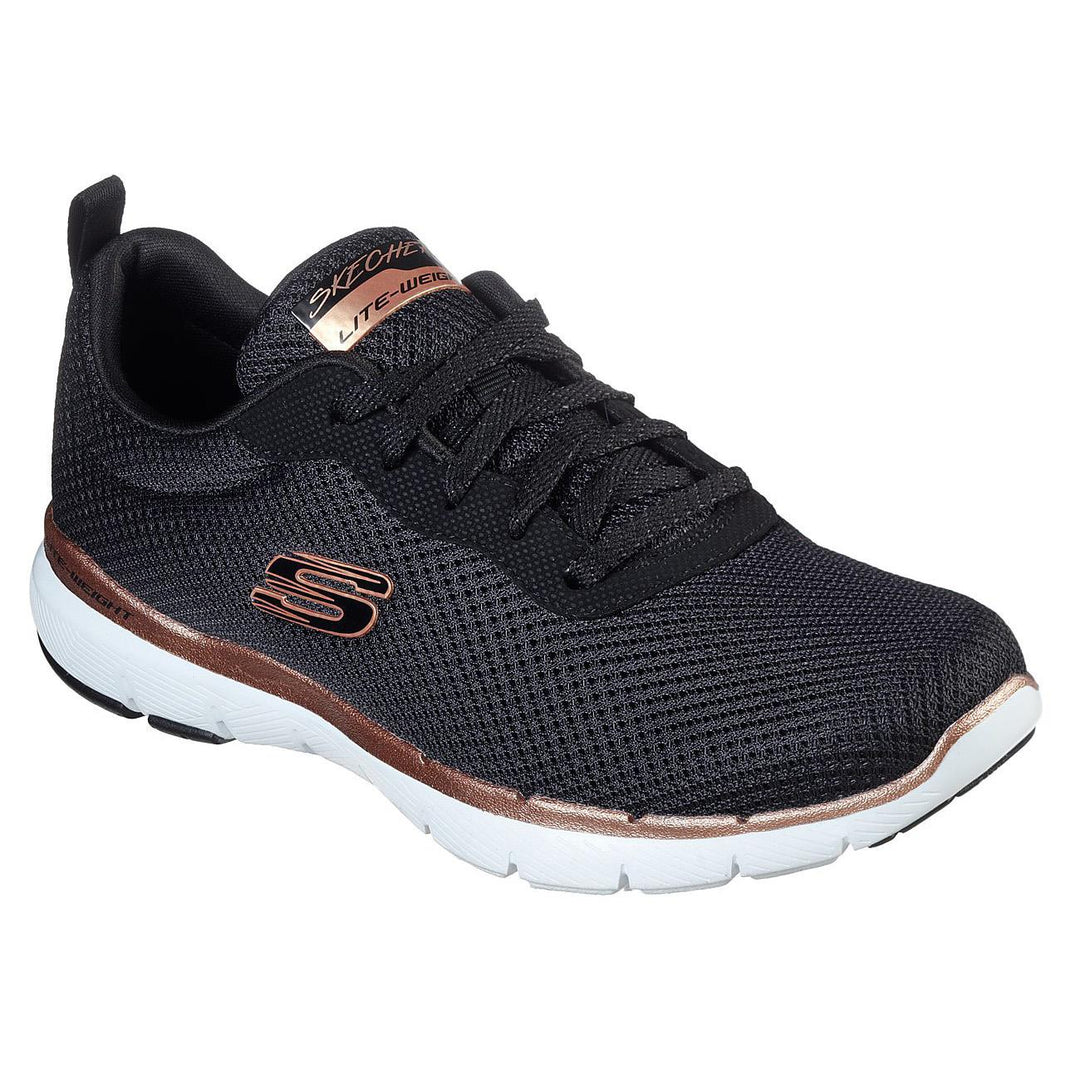 Womens Wide Fit Skechers Flex Appeal 3.0 - 13070 Walking Trainers in Black Rose Gold - Image 3