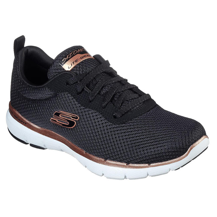 Womens Wide Fit Skechers Flex Appeal 3.0 - 13070 Walking Trainers in Black Rose Gold - Image 1