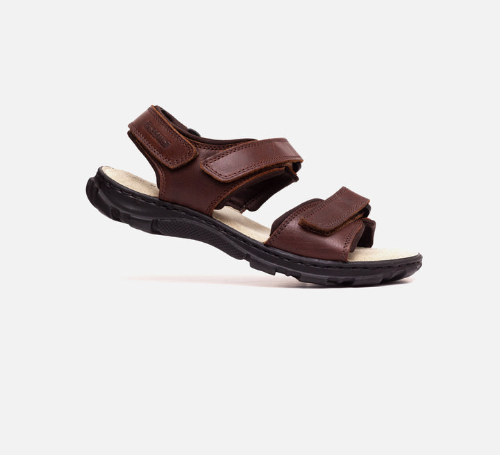 Womens Wide Fit James Leather Sandals by Tredd Well in Black - Image 1