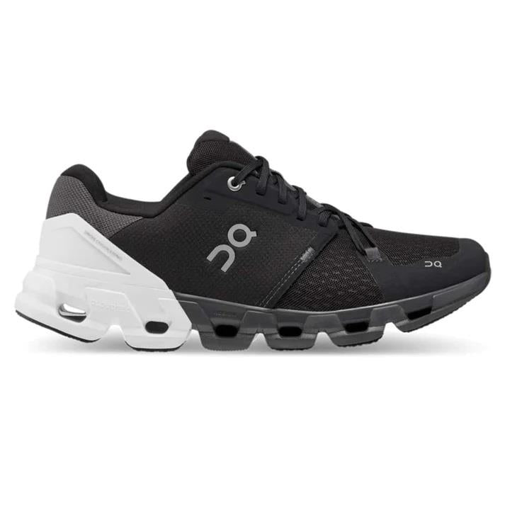 Women's Wide Fit On Cloudflyer 4 Walking Trainers in Black/White - Image 2