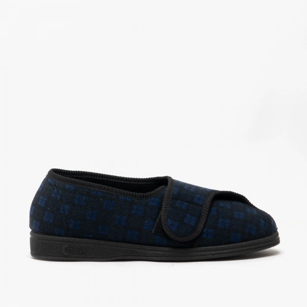 Mens Wide Fit Comfylux Georgie Slippers in Navy - Image 3