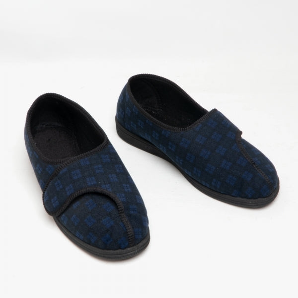 Mens Wide Fit Comfylux Georgie Slippers in Navy - Image 1