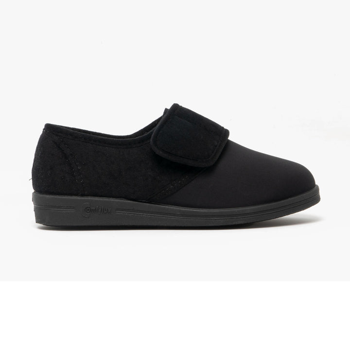 Womens Wide Fit Comfylux Stella Slippers in Black - Image 1