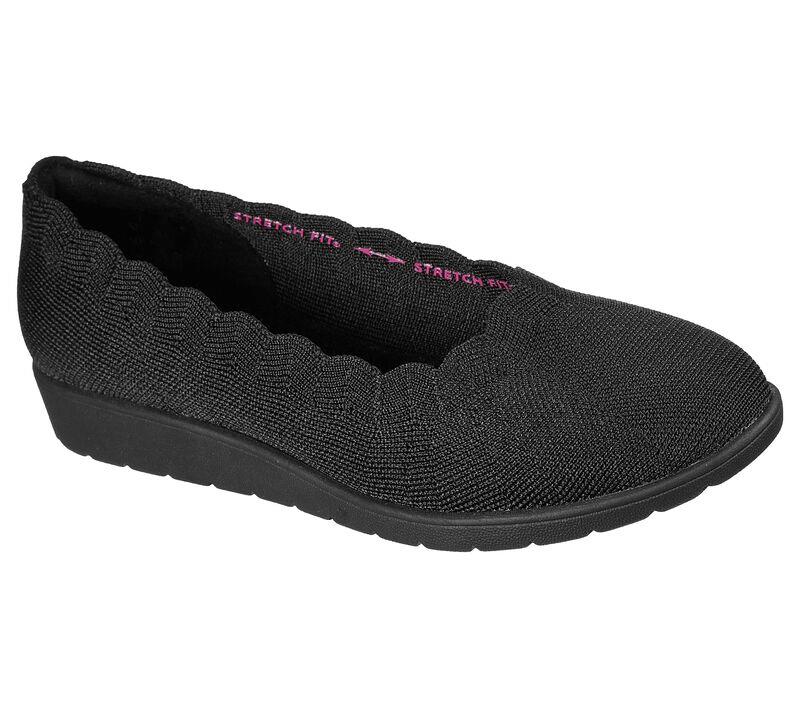 Womens Wide Fit Skechers 158156 Cleo Flex Wedge Spellbind Slip On Shoes in Black - Image 3