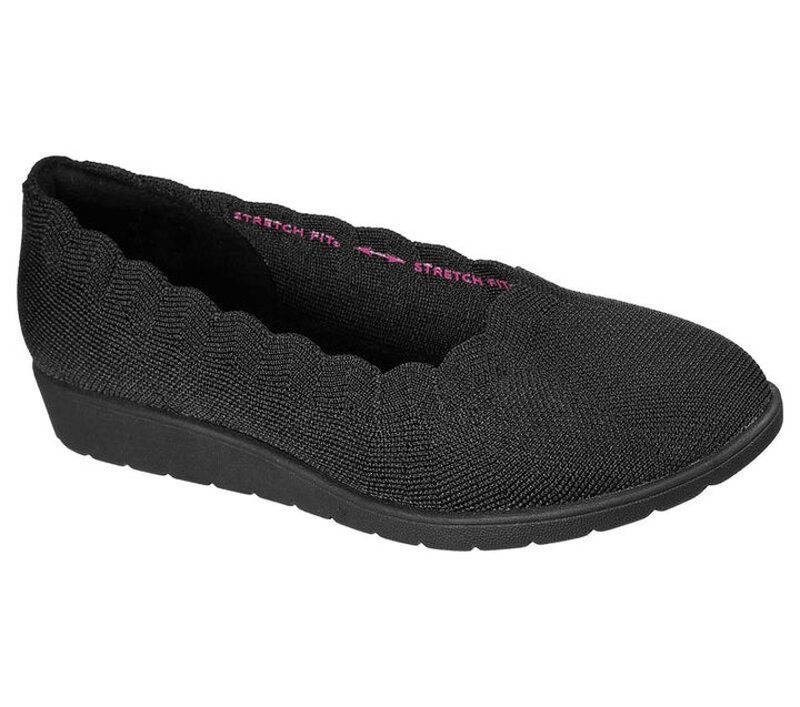 Womens Wide Fit Skechers 158156 Cleo Flex Wedge Spellbind Slip On Shoes in Black - Image 1