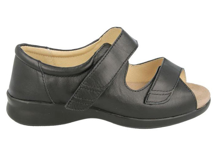 Womens Wide Fit DB Bliss 2 Sandals in Black Leather - Image 2