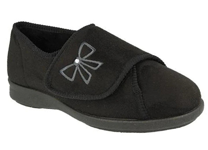 Womens Extra Wide Fit DB Keeston Cosy Slippers in Black - Image 2