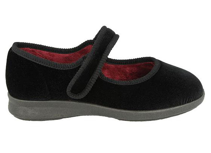 Womens Wide Fit DB Whitby Slippers in Black - Image 2