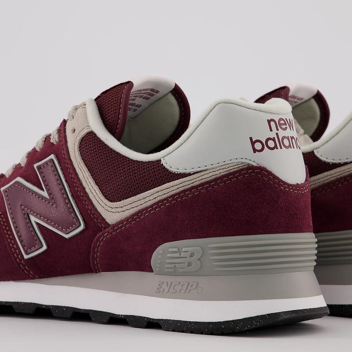 Women's Wide Fit New Balance ML574EVM Walking/Running Trainers - Exclusive - Burgundy/White ENCAP