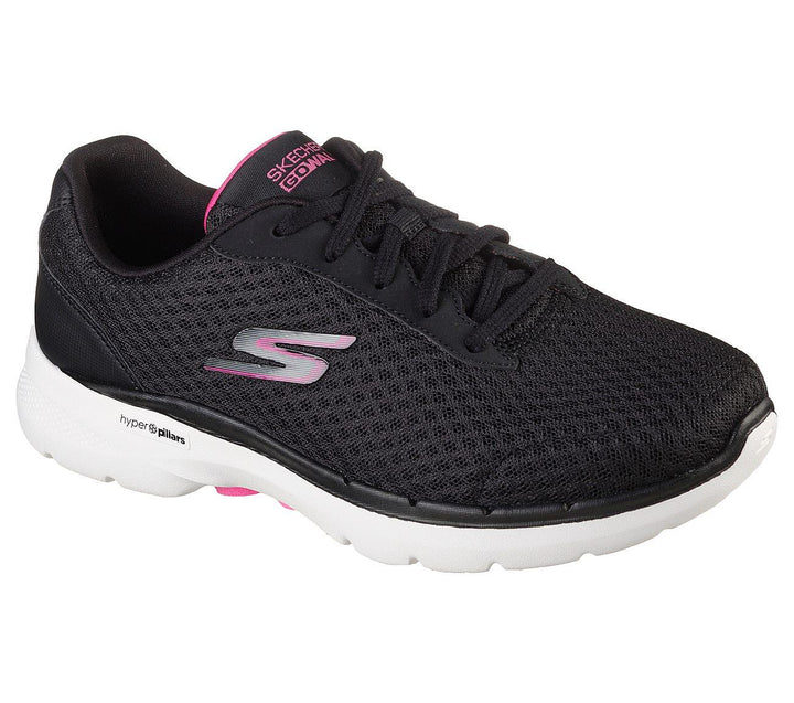 Women's Wide Fit Skechers 124514 Go Walk 6 Iconic Vision Trainers in Black/Hot Pink - Image 1