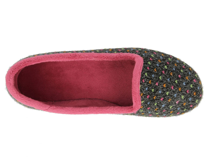 Womens Wide Fit DB Nottingham Slip On Slippers in Black / Fuchsia - Image 1