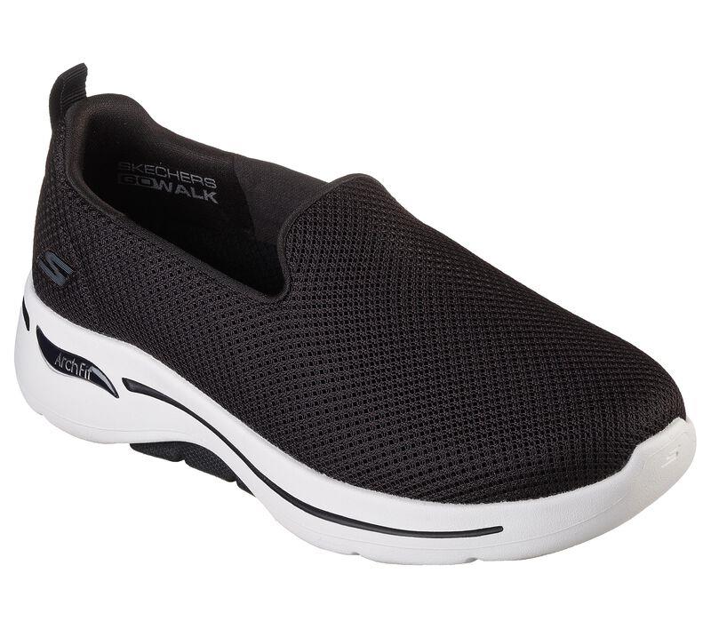 Womens Wide Fit Skechers Grateful 124401 Arch Fit Walking Trainers in Black/White - Image 3