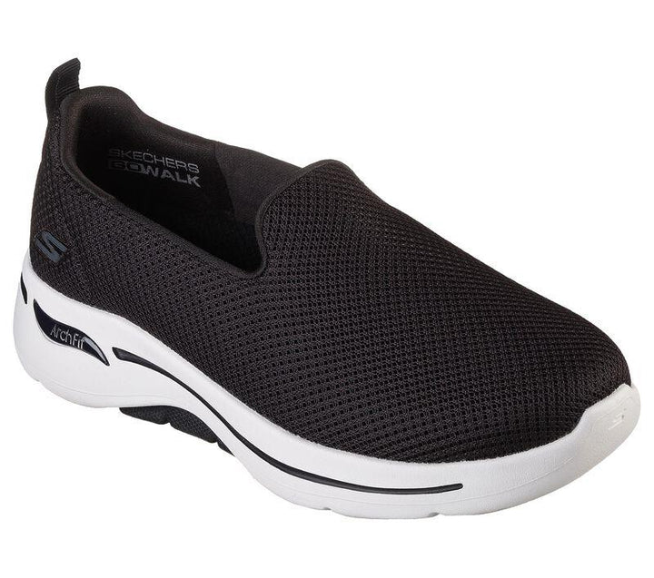 Womens Wide Fit Skechers Grateful 124401 Arch Fit Walking Trainers in Black/White - Image 1