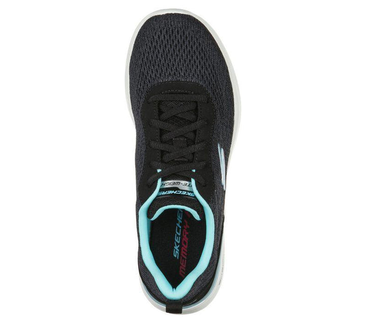 Women's Wide Fit Skechers 149340 Skech-Air Dynamight Top Prize Walking Trainers in Black/Turquoise - Image 1