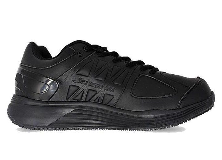 Mens Wide Fit I-Runner Pro Leather Oil and Slip Resistant Trainers in Black - Image 1