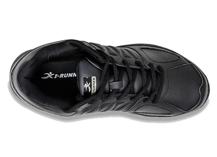 Mens Wide Fit I-Runner Pro Leather Oil and Slip Resistant Trainers in Black - Image 1