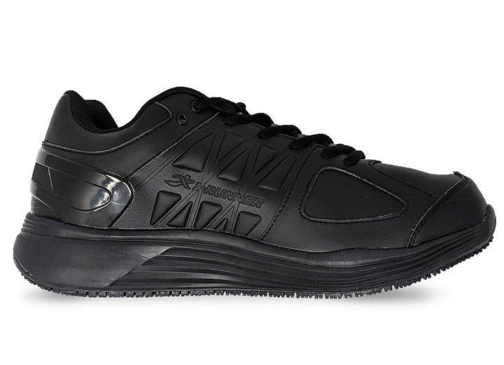 Womens Wide Fit I-Runner Pro Leather Trainers in Black - Image 2