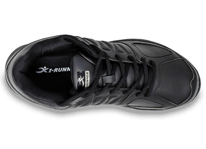 Womens Wide Fit I-Runner Pro Leather Trainers in Black - Image 3