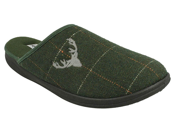 Mens Wide Fit Padders Stag Mule Slippers in Navy - Image 1