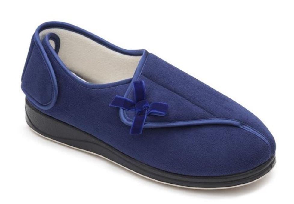 Womens Wide Fit Padders Penny Slippers in Navy - Image 10