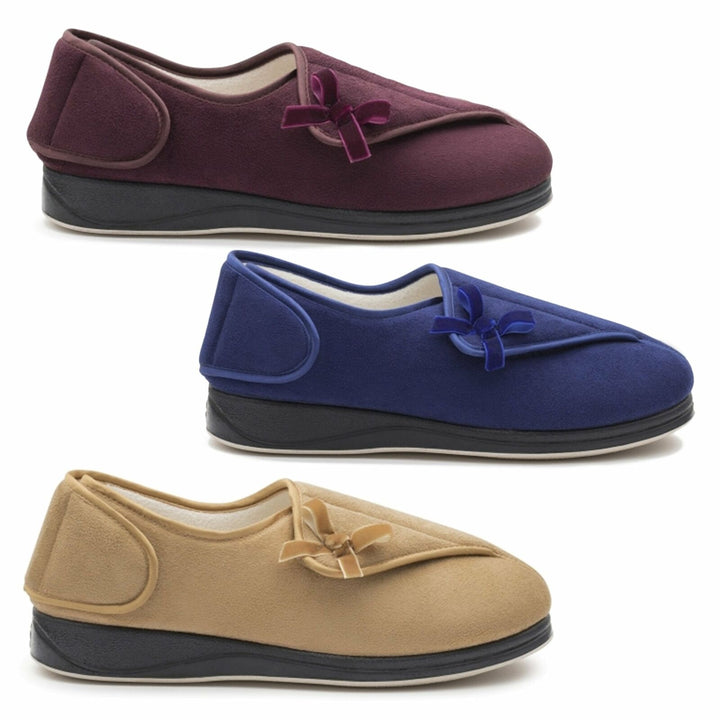 Womens Wide Fit Padders Penny Slippers in Navy - Image 1