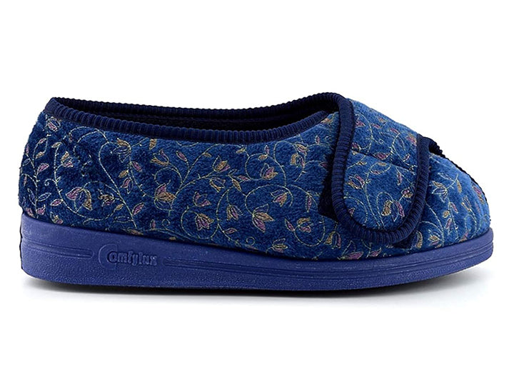 Womens Wide Fit Comfylux Helen Slippers in Blue - Image 1