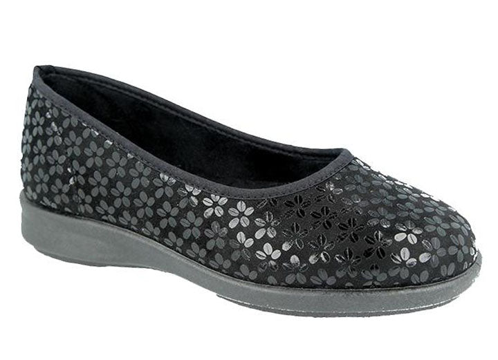 Womens Wide Fit DB Virginia Shoes in Black Stretch - Image 1